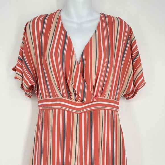 Lulus Vacation Bae Rusty Rose Striped Short Sleeve Jumpsuit‎ Size Large - Picture 2 of 8
